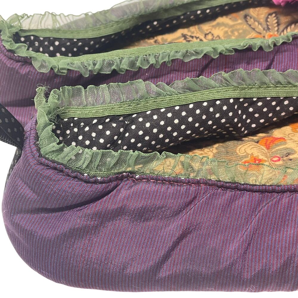 Goody Goody Purple Slippers Magenta Pink Flower Green Trim Silk M - Picture 5 of 8